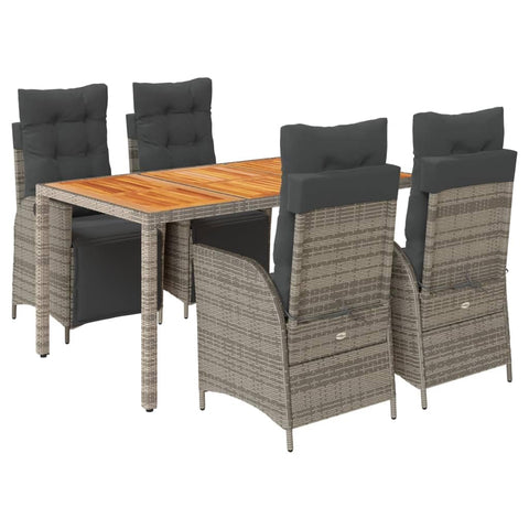 vidaXL 5 Piece Gray Poly Rattan Patio Dining Set with Cushions - Modern Outdoor Furniture for Backyard, Garden, Patio