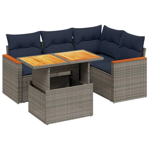 vidaXL Patio Sofa Set with Cushions 5 Piece, Outdoor Sectional Sofa Couch, Patio Conversation Set for Garden Backyard, Gray Poly Rattan