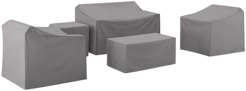 5Pc Outdoor Furniture Cover Set Gray - Loveseat, Two Armchairs, End Table, & Rectangle Table
