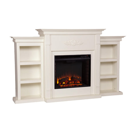 SEI Furniture Tennyson Electric Bookcases Fireplace, 70.25" W x 14" D x 42.25" H, Ivory