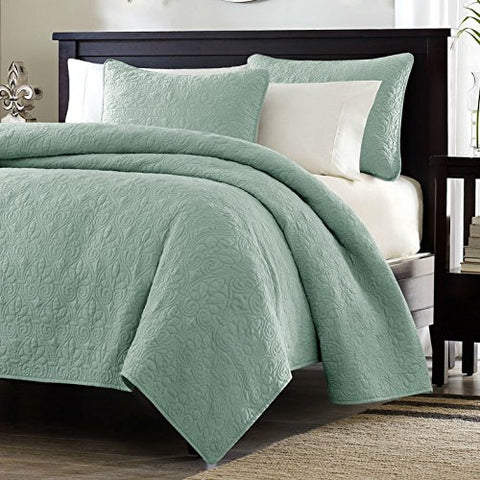 Fast Furnishings Full / Queen Seafoam Blue Green Quilted Coverlet Quilt Set with 2 Shams