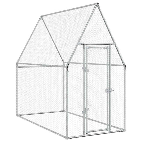vidaXL Chicken Cage - Walk-in Hen Coop/Poultry Enclosure - Silver Galvanized Steel Structure - 78.7"x39.4"x74.8" - Spacious Secure Outdoor Animal Habitat