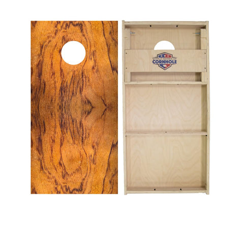 Skip's Garage Tiger Wood Cornhole Boards - WSOC Runway Series - Includes (2) Boards (Resin Bags) + (2) Board Hole Lights