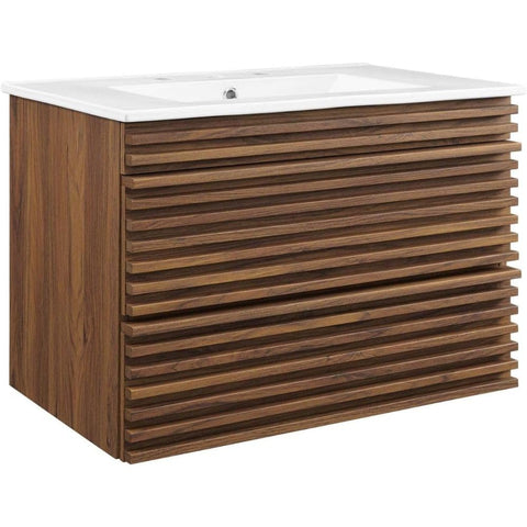 Oakestry Render 30 Inch Wall Mount Bathroom Vanity Modern Floating Sink Cabinet with Storage Durable Wood Construction Stylish Bathroom Vanity for Small Spaces Easy Installation