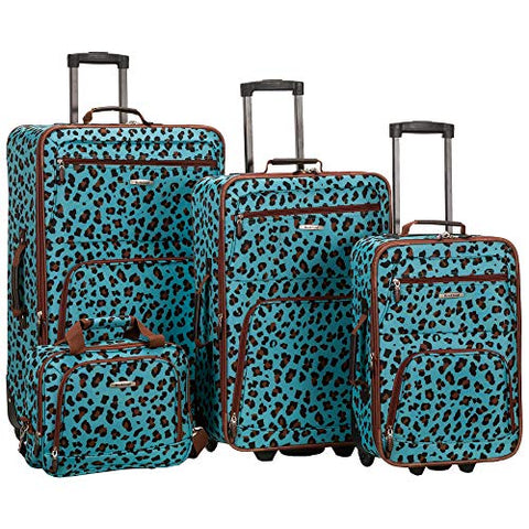 Rockland Jungle Softside Upright Luggage Set, Blue Leopard, 4-Piece Set (14/29/24/28)