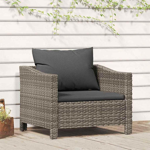 Oakestry Garden Armchair Grey Poly Rattan with Cushions, Lightweight Outdoor Patio Chair
