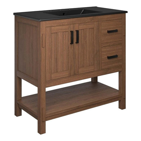 Modway EEI-6535-WAL-BLK Ashlyn 36” Wood Bathroom Vanity, Walnut Black