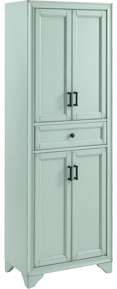 Crosley Furniture Tara Pantry Storage Cabinet with Shelves, Kitchen, Dining, or Laundry Room, Distressed Seafoam Blue