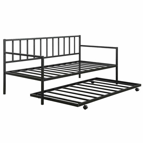 Fast Furnishings Twin Size Black Metal Daybed with Roll-Out Trundle Bed Frame