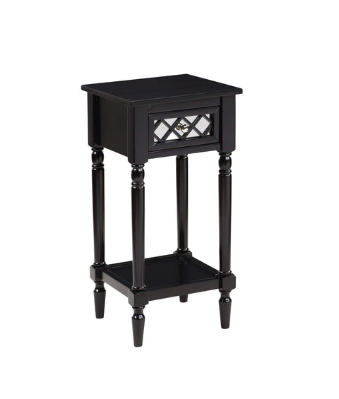 Convenience Concepts French Country Khloe Deluxe 1 Drawer Accent End Table 14" - Traditional Farmhouse Side Table with Mirrored Storage Drawer and Shelf for Living Room, Black