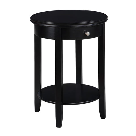 Convenience Concepts American Heritage Baldwin End Table 18.25" - Round Classic Living Room Side Table with Storage Drawer & Shelf, Family Room Accent Table, Bedroom Nightstand, Black