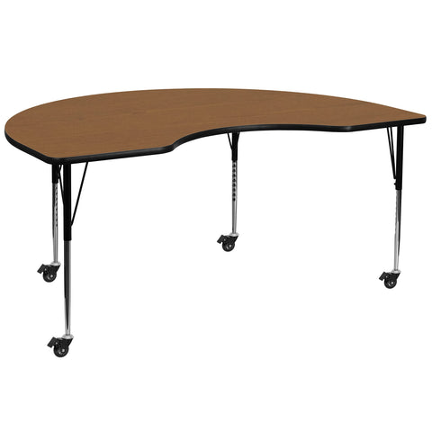 Flash Furniture Mobile 48''W x 72''L Kidney Oak Thermal Laminate Activity Table - Standard Height Adjustable Legs