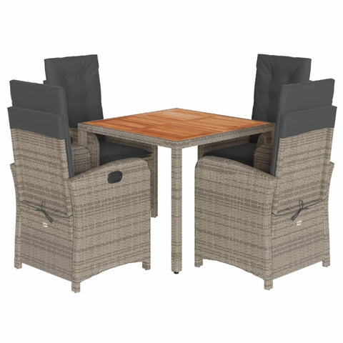 vidaXL Garden Dining Set with Cushions 5 Pieces, Dining Table and Chairs, Patio Terrace Furniture Set, Synthetic Rattan Grey