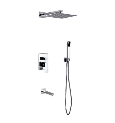 Aqua Piazza Brass Shower Set W/ 12? Square Rain Shower, Handheld And Tub Filler
