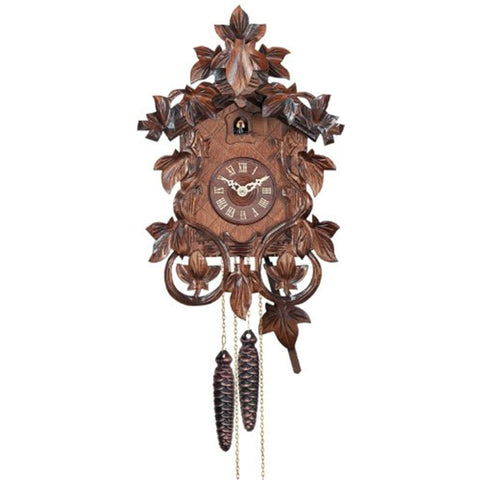 River City Clocks one Day Hand-Carved Cuckoo Clock with Intricate Leaves and Vines, 14-inch Tall