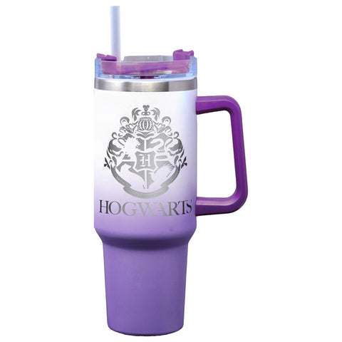 Spoontiques Etched Harry Potter Stainless Steel Travel Mug, 40oz - Double Wall Insulation, Sturdy Handle, Sliding Lock Travel Lid - Hogwarts