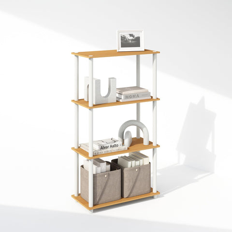 Furinno Turn-N-Tube 4-Tier Multipurpose Shelf Display Rack Shelving Unit Bookcase Beech/White