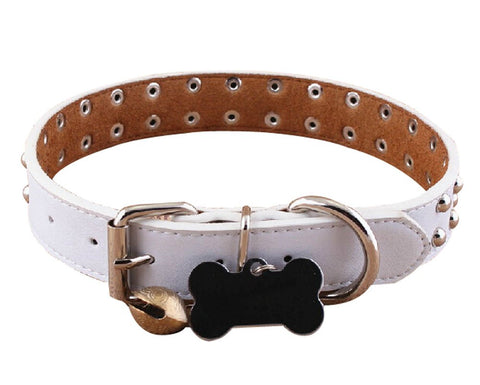 PANDA SUPERSTORE Double Row Bright Beads Micro Fiber Dog Collar Pet Collar White (29-39cm)