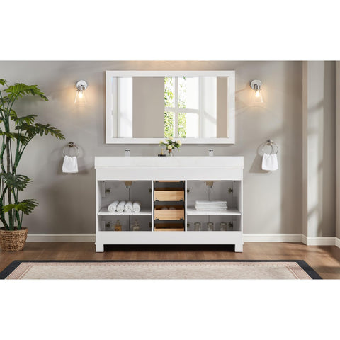 Legion Furniture Solid Wood Sink Vanity, Artificial Stone Top Bathroom Vanity White/60