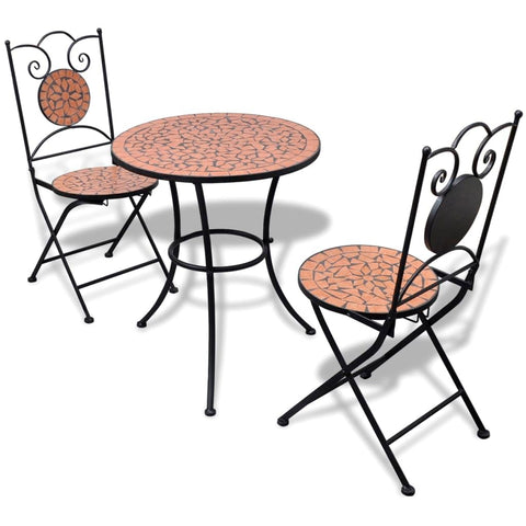 vidaXL Patio Bistro Set 3 Piece, Patio Furniture Set, Round Table and Folding Chairs, Outdoor Conversation Set for Garden, Ceramic Tile Terracotta