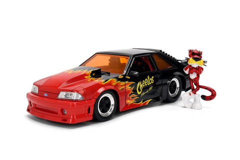 Jada 1989 Ford Mustang GT w/Chester Cheetah Figure, Cheetos Flamin' Hot Toys 36255-1/24 Scale Diecast Model Car
