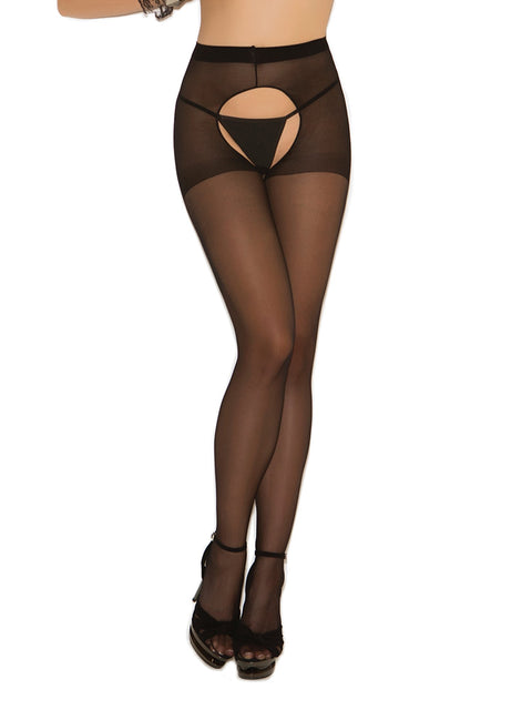 SHEER CROTCHLESS PANTYHOSE. - ONE SIZE - BLACK