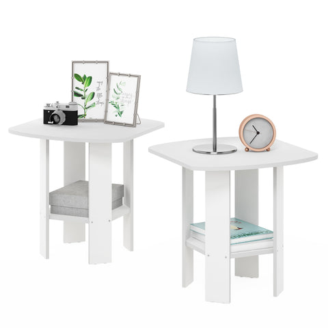 Furinno SIMPLE DESIGN Side Table Set of 2, 2-Tier Modern End Table with Soft Edges, Open Shelves Night Stand, Bedside Table, for Living Room, Bedroom, White