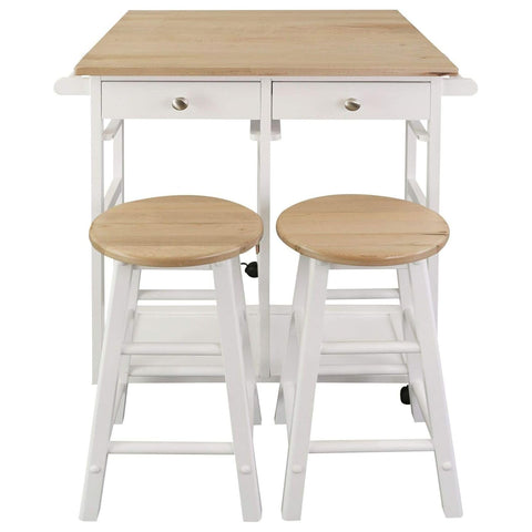 Oakestry Breakfast Cart White Drop Leaf Table Rolling Kitchen Island Solid Wood Storage Shelves Locking Wheels Compact Expandable Dining Prep Station Space Saving Versatile Mobile Serving Furniture