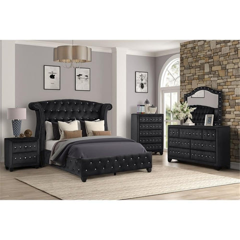 Matrix Furniture Group Sophia Full 5 Pc Upholstery Bedroom Set Made with Wood in Black