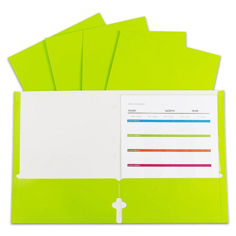 C-Line Laminated Paper, 3-Hole Punched, 2-Pocket Portfolio, Green, Box of 25 (CLI06313)