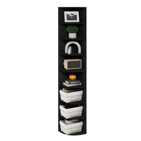 Furinno ECON Corner Shelf, 8-Tier Corner Book Shelf, Storage Shelves, Display Rack, Bookshelf, for Organization and Storage, Living Room, Home Office, Espresso