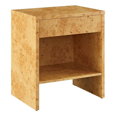 Hudson Burl Wood 1-Drawer Nightstand with Shelf in Natural