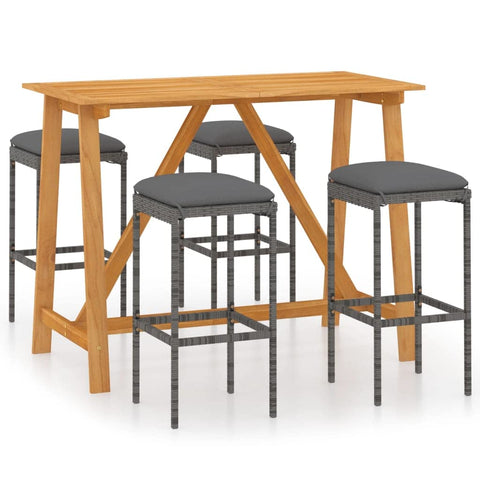 vidaXL Patio Bar Set 5 Piece, Outdoor Bar Table and Stools with Wood Tabletop, Patio Furniture Set with Cushions, Dining Set for Garden, Farmhouse, Gray