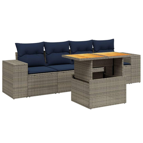 vidaXL Patio Sofa Set with Cushions 5 Piece, Outdoor Sectional Sofa Couch, Patio Conversation Set for Garden Backyard, Gray Poly Rattan