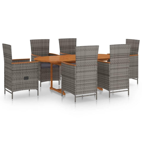 vidaXL 7-Piece Outdoor Patio Dining Set - PE Rattan Chairs and Solid Acacia Wood Table - Gray with Dark Gray Cushions - ic Farmhouse Style