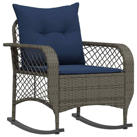 vidaXL Outdoor Rocking Chair - Gray Poly Rattan Garden Patio Seat with Cushions - Weather Lounger for Porch/Deck