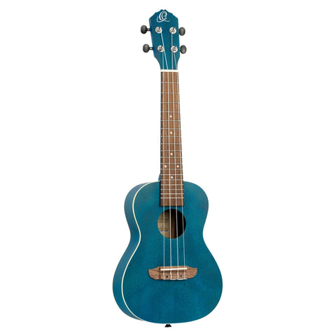 Ortega Guitars, 4-String Earth Series Concert Ukulele, Right, Transparent Ocean Blue, Acoustic (RUOCEAN)