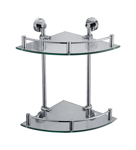 ALFI brand AB9548 Corner Mounted Double Glass Shower Shelf Bathroom Accessory, Polished Chrome