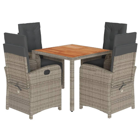vidaXL - 5 Piece Patio Dining Set with Cushions - Gray PE Rattan & Acacia Wood Table - Adjustable Garden Chairs - Outdoor Furniture for Balcony, Backyard, and Deck
