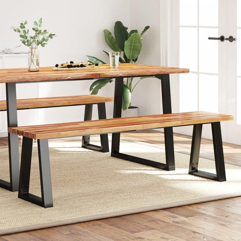 Oakestry Bench with Live Edge 63 in Solid Wood Acacia Modern Storage Bench Solid Wood Entryway Seating Furniture Living Room Bedroom Hallway Organizer with Durable Frame Contemporary Design