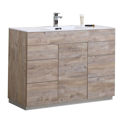 Oakestry Milano 48-Inch Modern Floor Mounted Bathroom Vanity with Sink Solid Nature Wood Freestanding Cabinet with Storage Soft Close Drawers Contemporary Bathroom Furniture