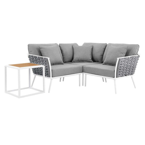 Modway Stance 4-Piece Modern Fabric/Aluminum Outdoor Sectional Sofa Set in Gray