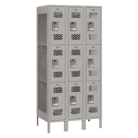 Salsbury Industries Assembled 3-Tier Vented Metal Locker with Three Wide Storage Units, 6-Feet High by 18-Inch Deep, Gray
