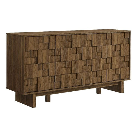 Modway Owen 4-Door Modern Carved Geometric Sideboard in Walnut - 59 Inch Buffet Cabinet with Adjustable Shelves – Living Room or Dining Room Storage Credenza