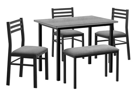 Monarch Specialties I 1037 Dining Set, 5pcs Set, 40" Rectangular, Kitchen, Small, Black Metal, Grey Laminate, Grey Fabric, Contemporary, Modern