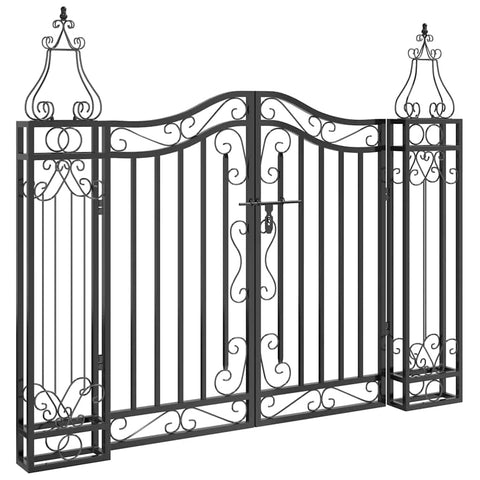 vidaXL Garden Gate Black Wrought Iron Ornamental Fence with Lock 47.6" x 3.1" x 39.4" Outdoor Patio Lawn Yard