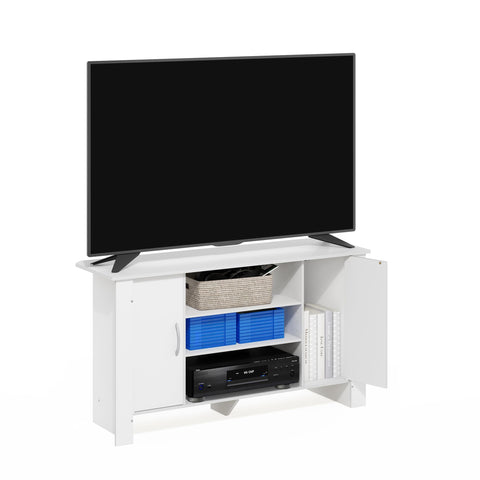 Furinno ECON TV Stand, 4-Tier Entertainment Center with Adjustable Shelf, Open Back TV Console with Door Storage for TV up to 46 Inch, for Living Room, Bedroom, White