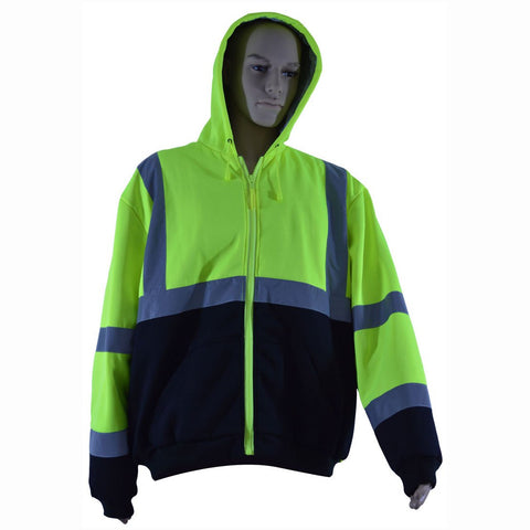 Petra Roc LBHSW-C3-S Thermal Lined Sweatshirt Hoodie Lime/Black Two Tone, ANSI 107-Class 3, 2 Slash Pockets, Zipper Closure, S