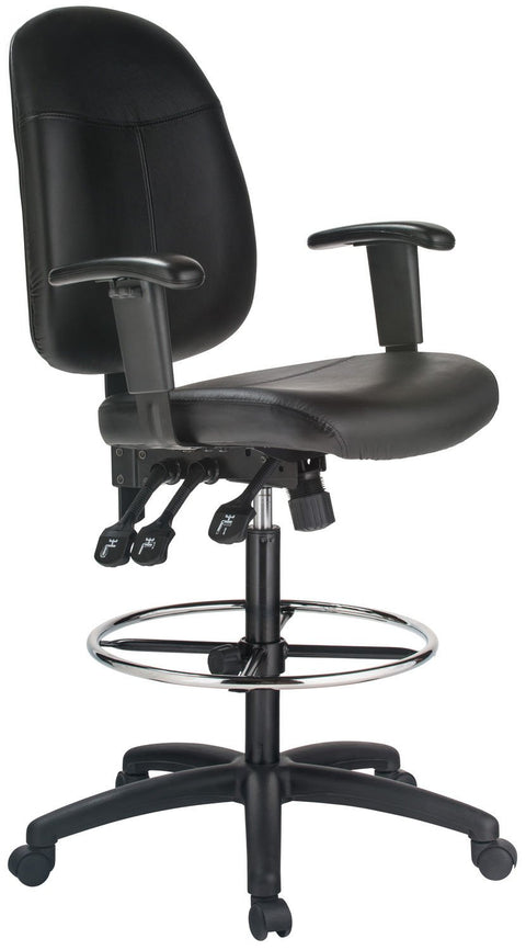 Harwick Extra Tall Ergonomic Drafting Chair - Black Leather