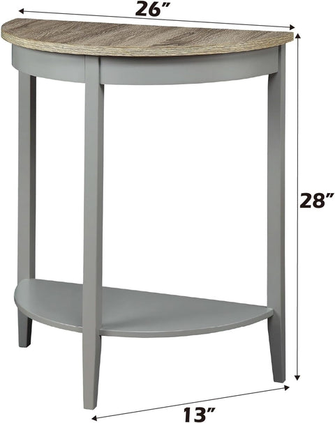 Acme Justino Half Moon Wooden Console Table with Bottom Shelf in Gray Oak